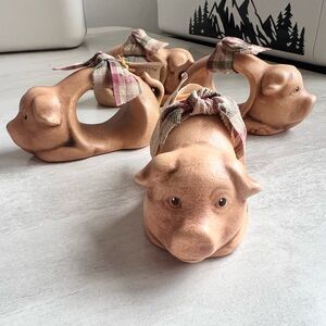 Clay Pig Napkin Rings Hand Painted Set of 4